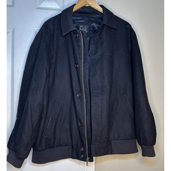 Mens Jos A Bank 100% Cashmere full zip button bomber jacket Medium Black - Picture 1 of 5
